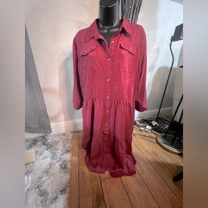 Women's Button Front Pleated Shirt Casual Dress